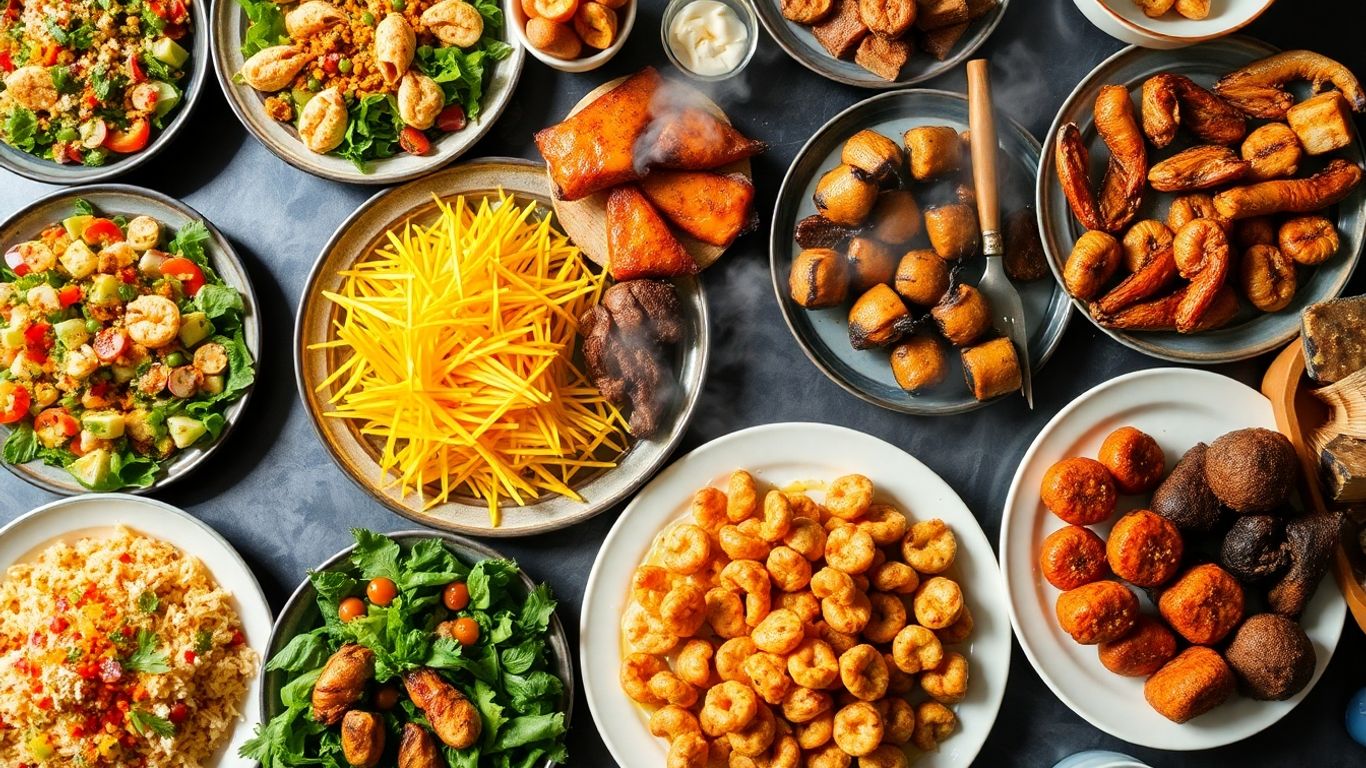 Buffet à volonté avec plats variés et colorés.