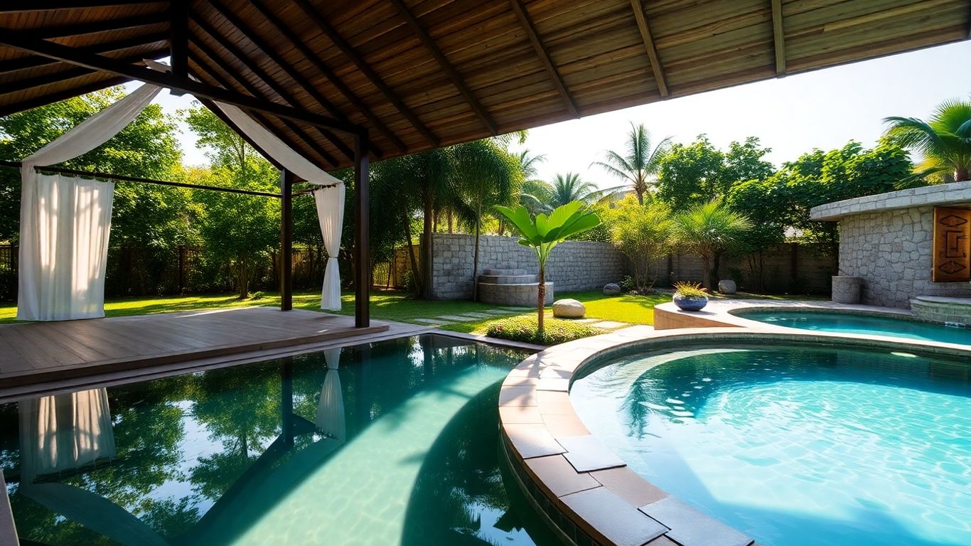 Wellness estate with yoga, cold plunge, and spa.