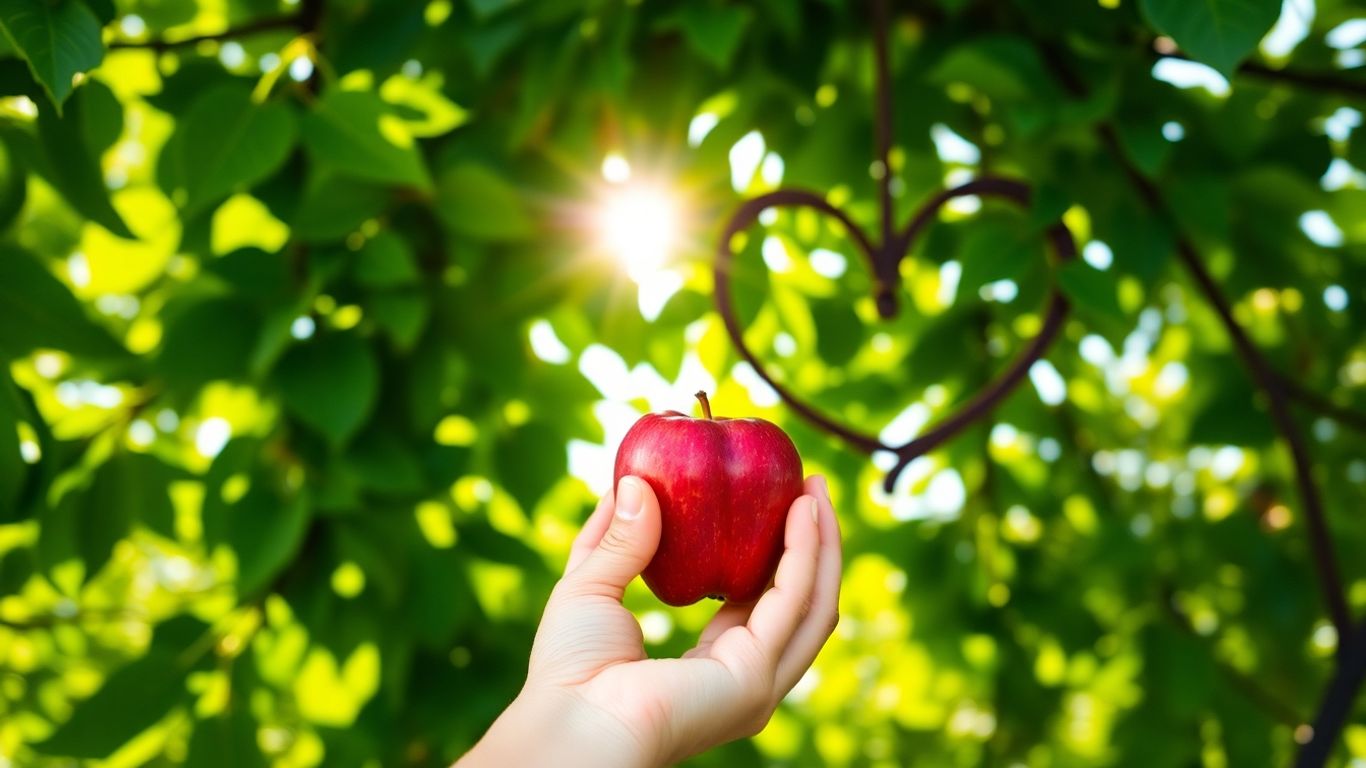 Healthy heart with apple and natural elements