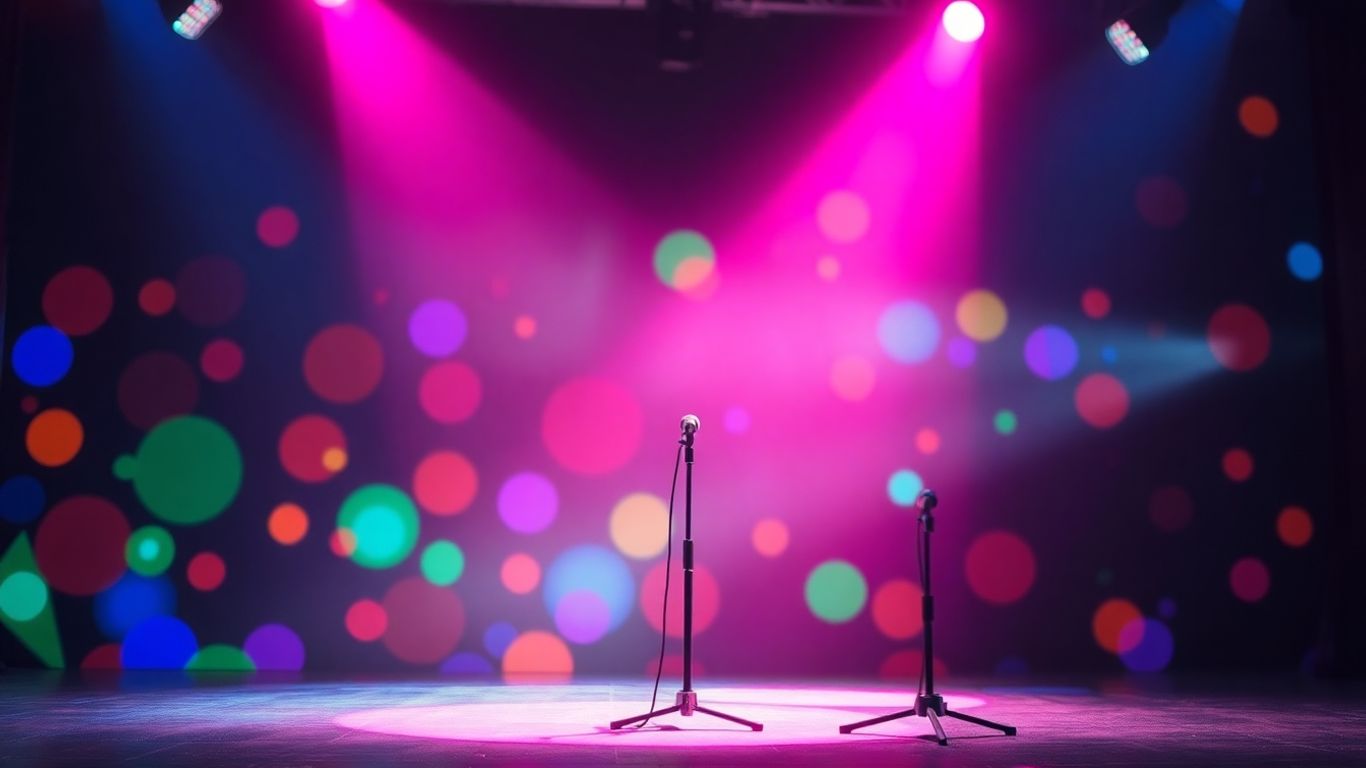 Empty stage with spotlight and abstract background.