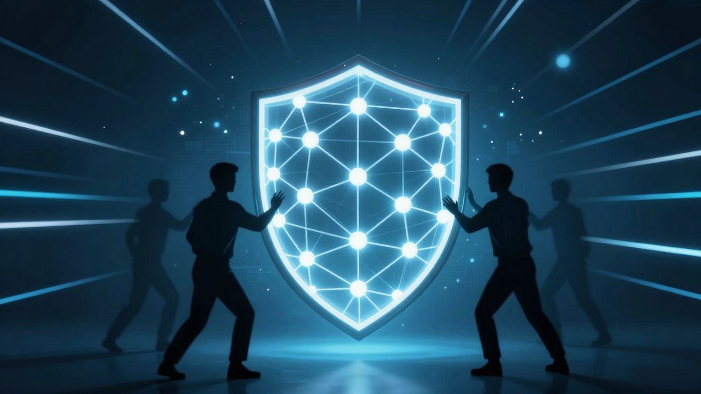 Digital shield protecting network from external threats.