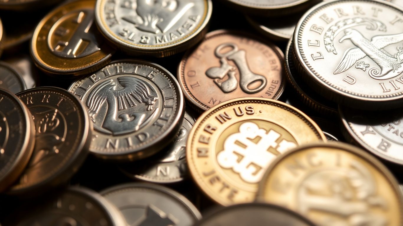 Collection of coins with visible mintmarks and grading details.