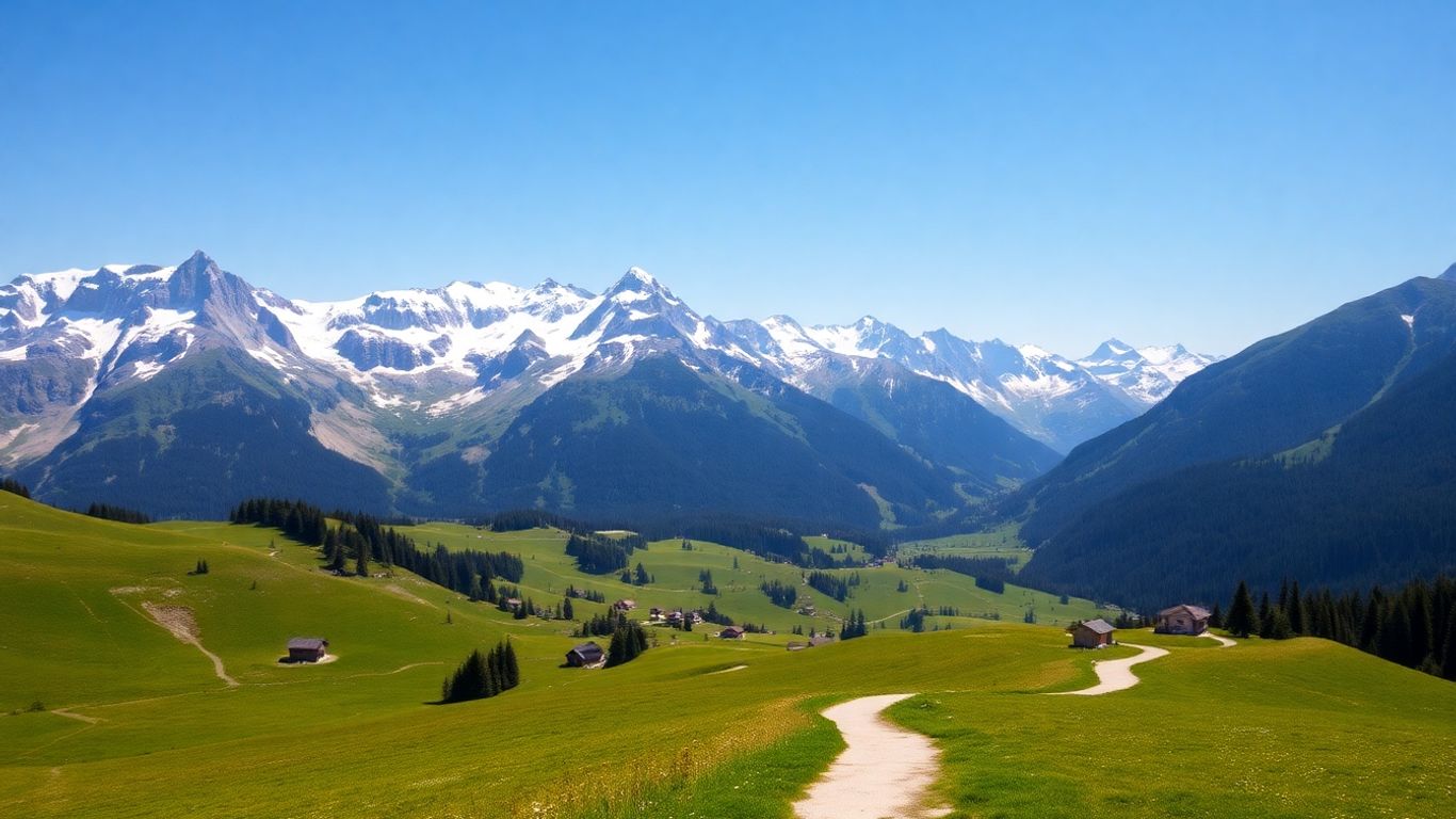 Berglandschaft mit Gipfeln und Tälern in der Schweiz.