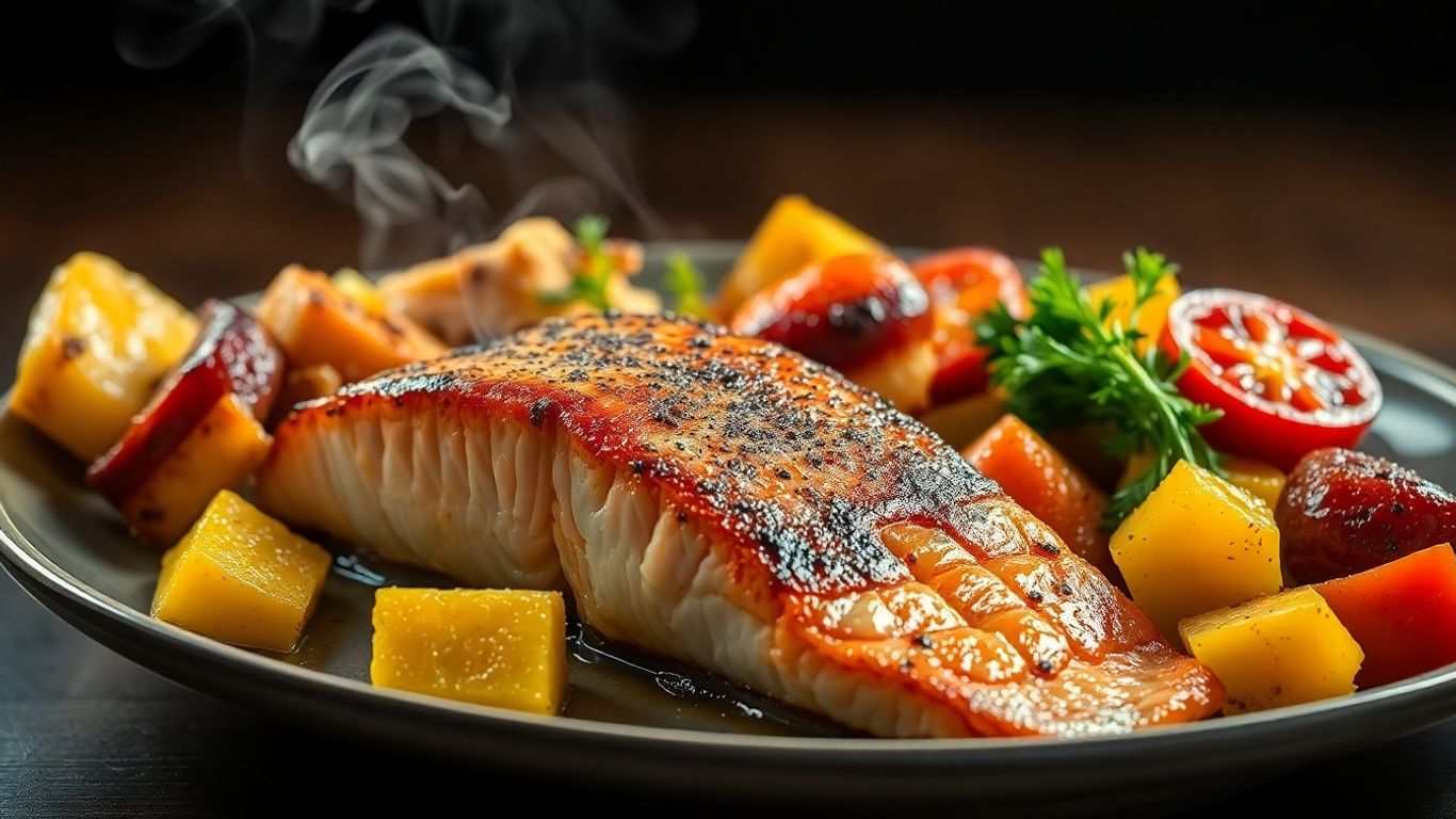 High protein dinner with salmon and vegetables