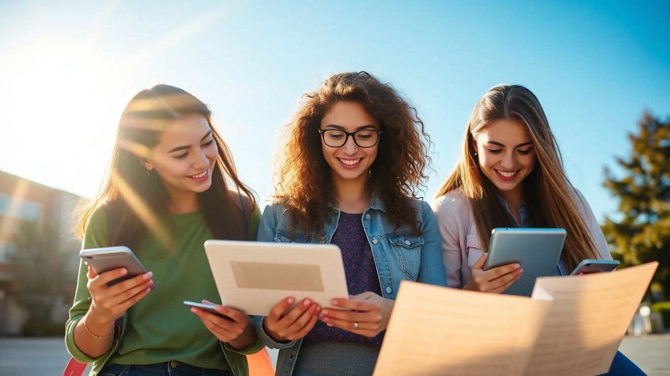 Jovens a usar tecnologia com foco em finanças.