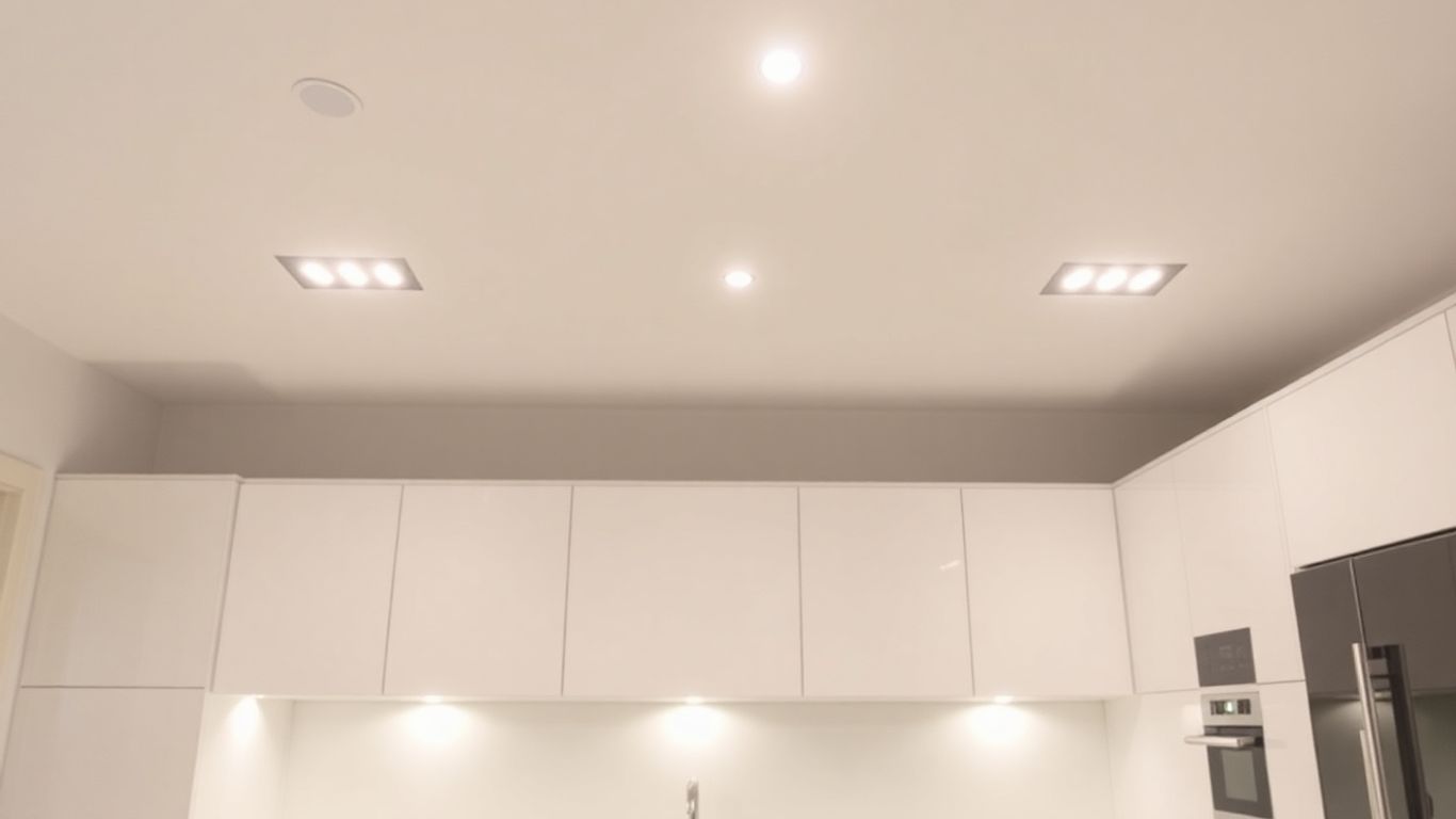 Stylish flush light fittings illuminating a modern kitchen.