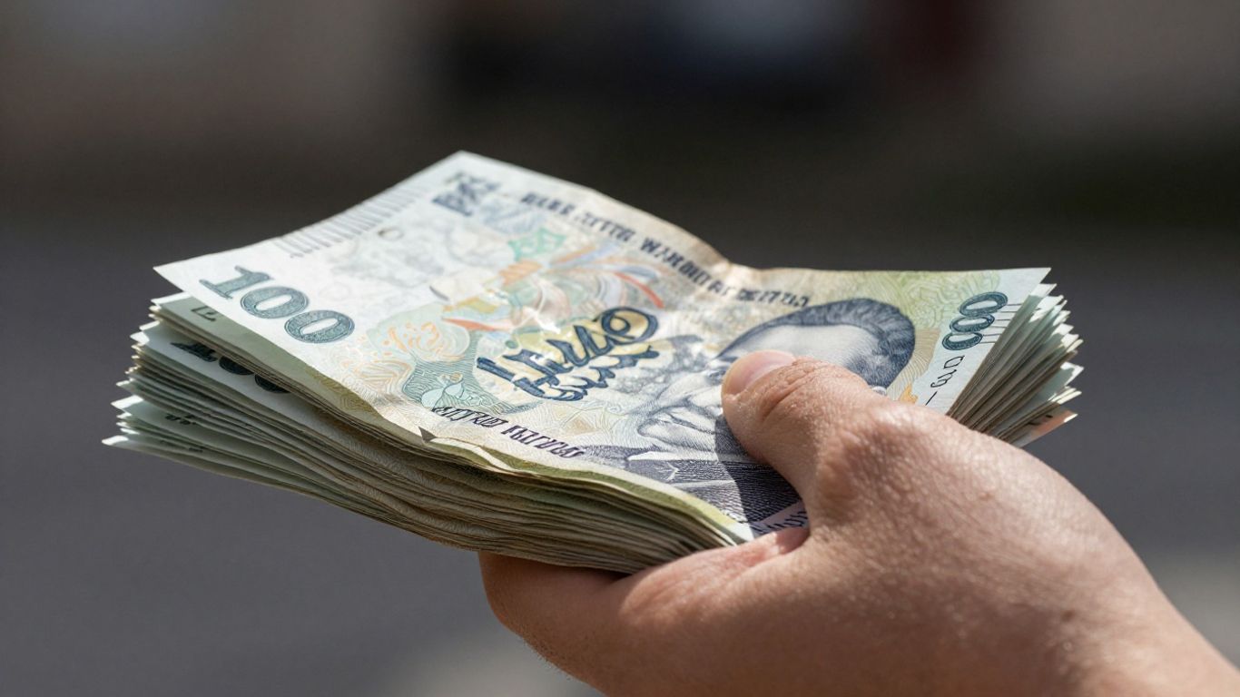 Mână cu bancnote de lei românești.