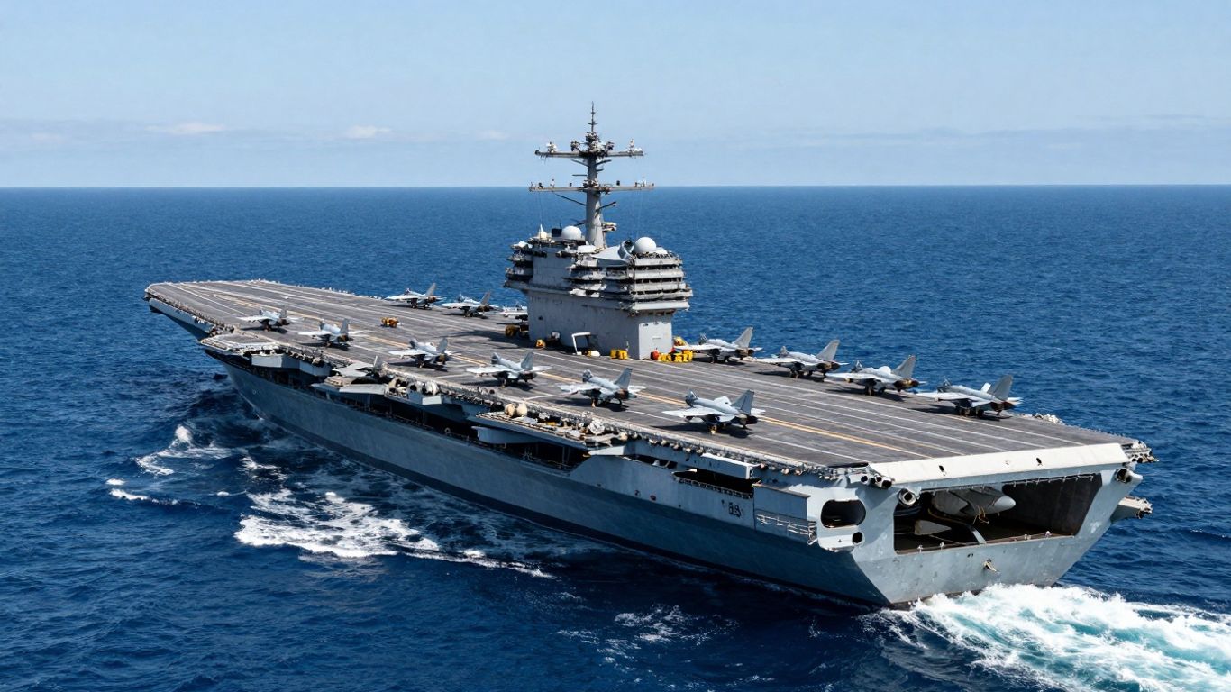 US Navy supercarrier USS Abraham Lincoln sailing at sea.
