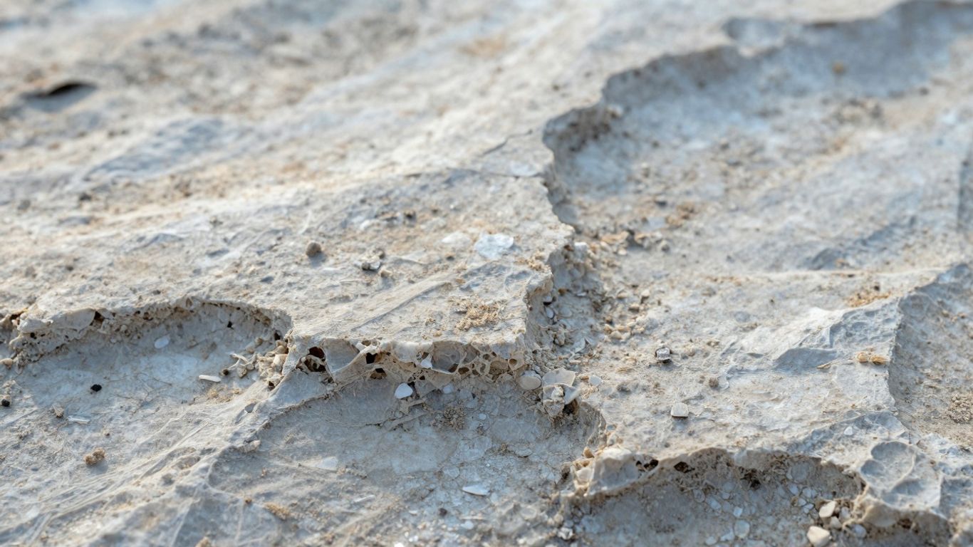 Texturas únicas de solo calcário em close-up.