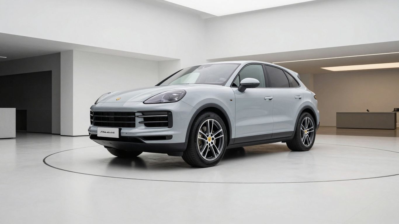 New electric Porsche Cayenne in a modern studio.
