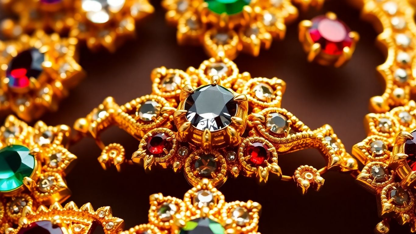 Intricate Kundan jewellery with sparkling gemstones and gold settings.
