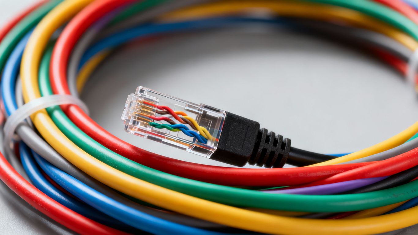 Different UTP cables with connectors and twisted wires