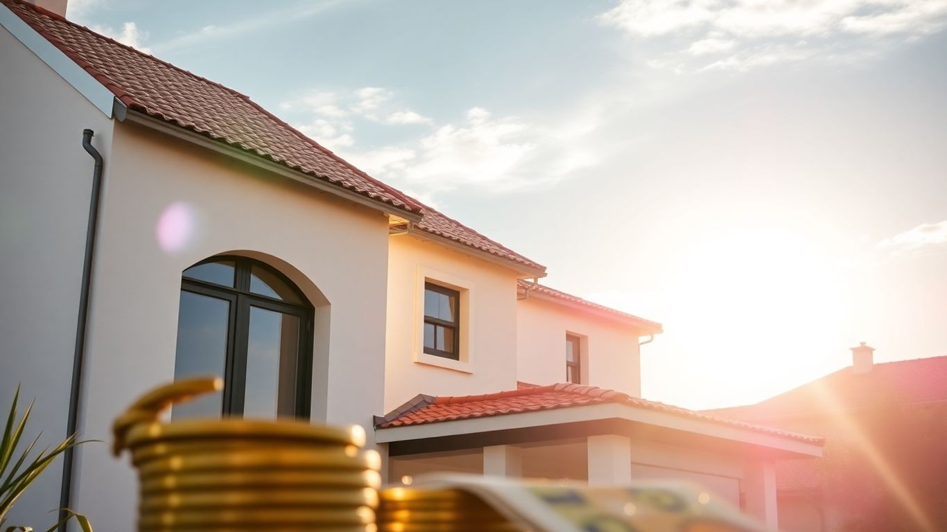 Modern house with euros, portuguese style under blue sky