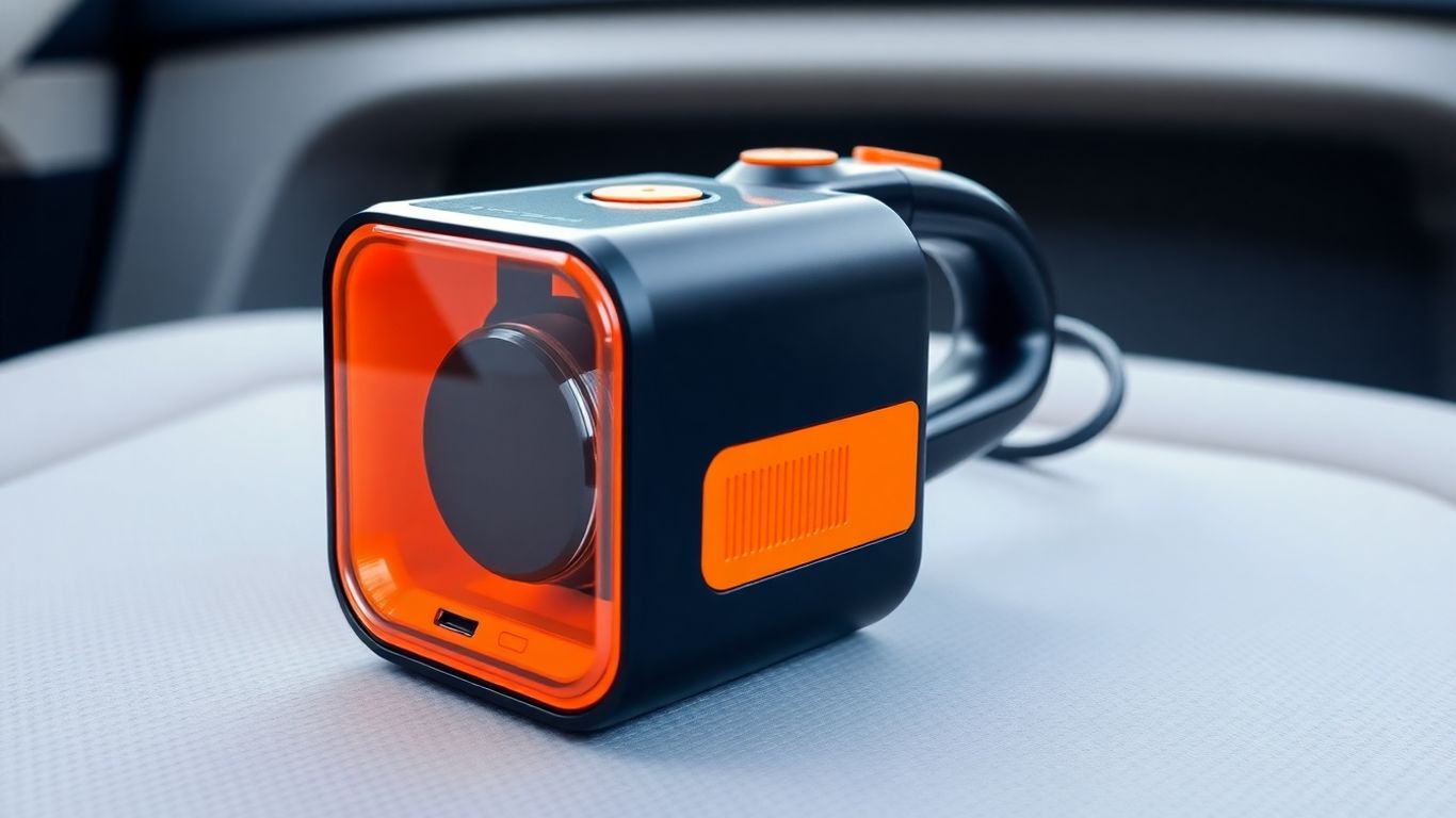 Orange and black Worx cordless cube car vacuum cleaner