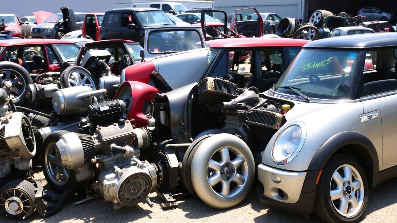 Mini Cooper parts at a Canberra wrecking yard.