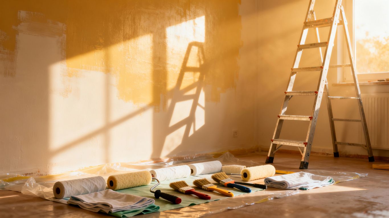 Walls being prepped for interior painting before spring.