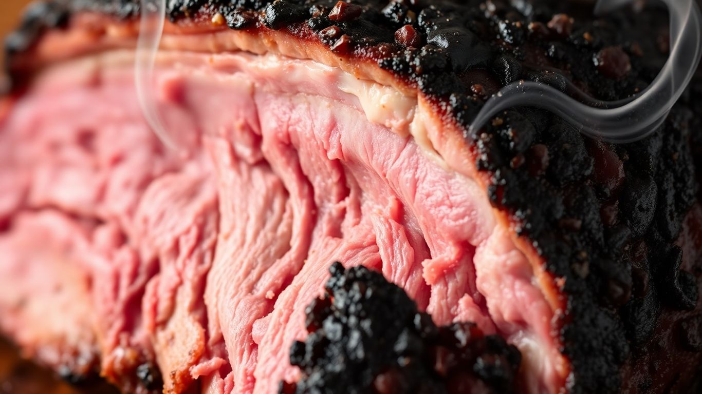 Smoked brisket with a distinct pink smoke ring.