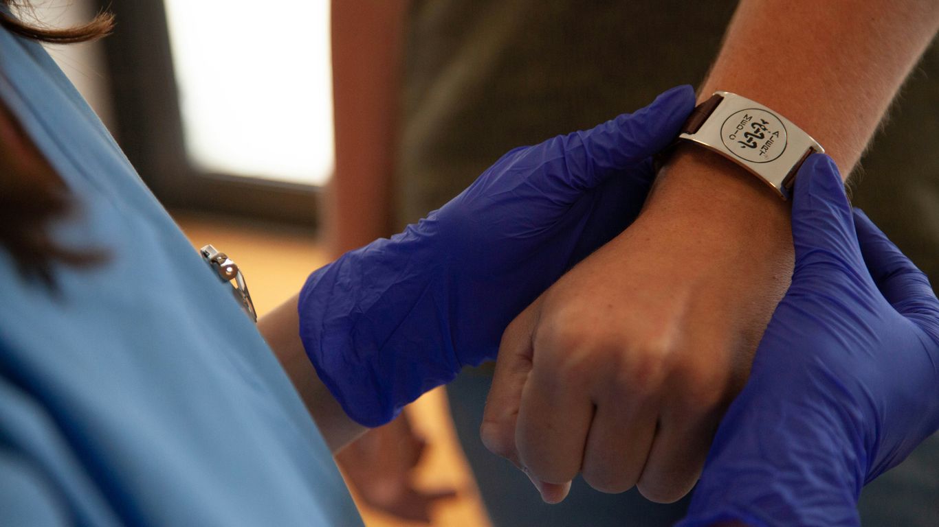 person wearing silver and white watch