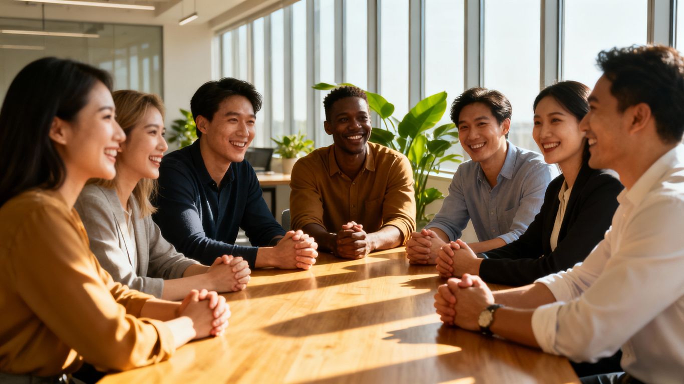 People collaborating in a bright, modern office environment.