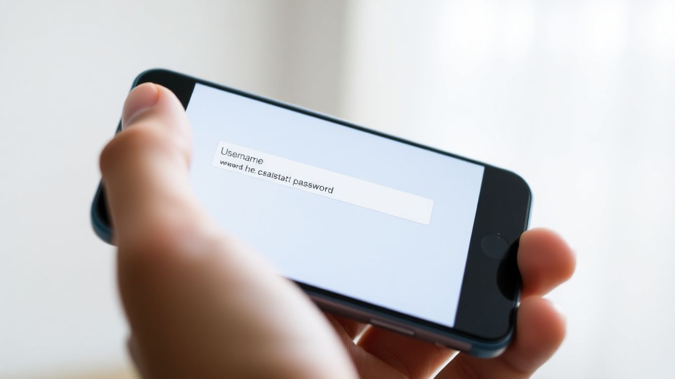 Hand holding phone with login screen