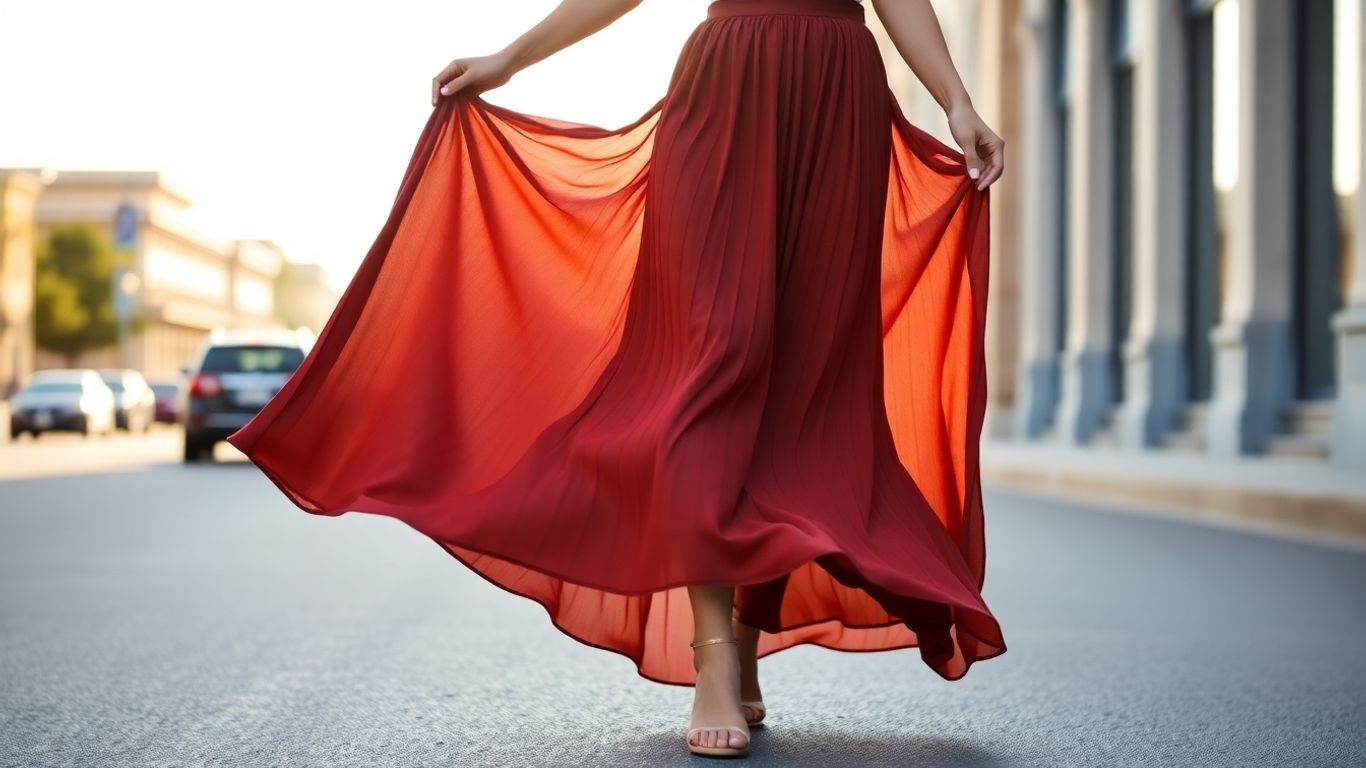 Femme en jupe longue fluide