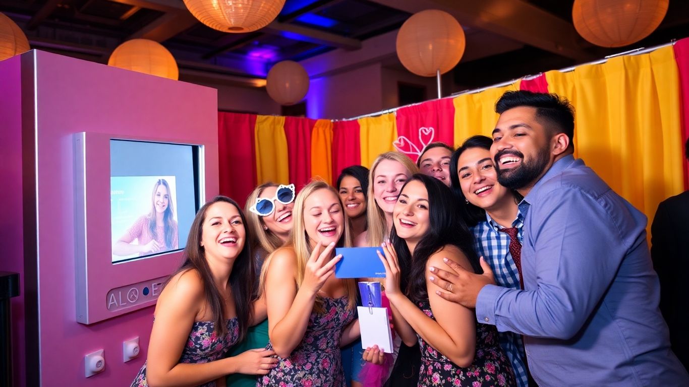 Dallas photo booth rental with happy guests and props.