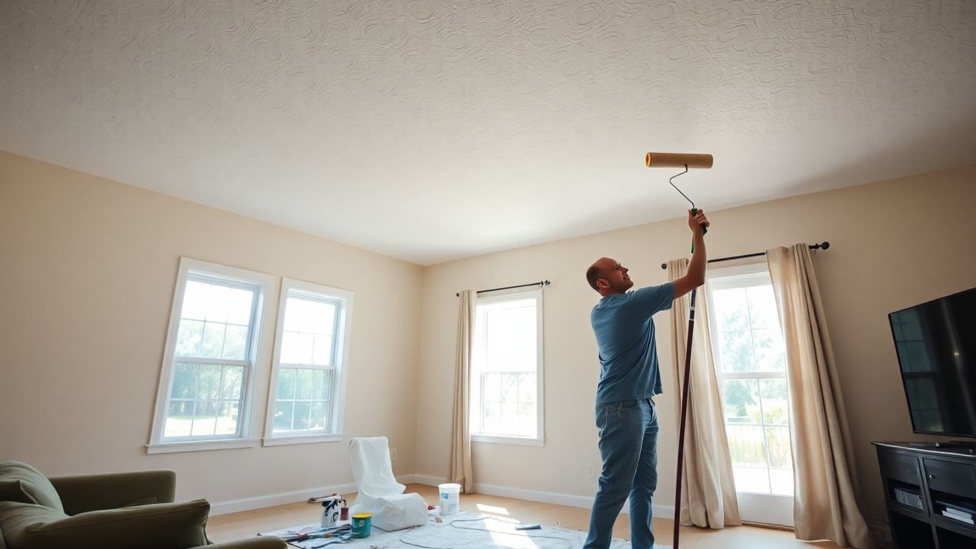 Person painting textured ceiling in sunny Orlando home