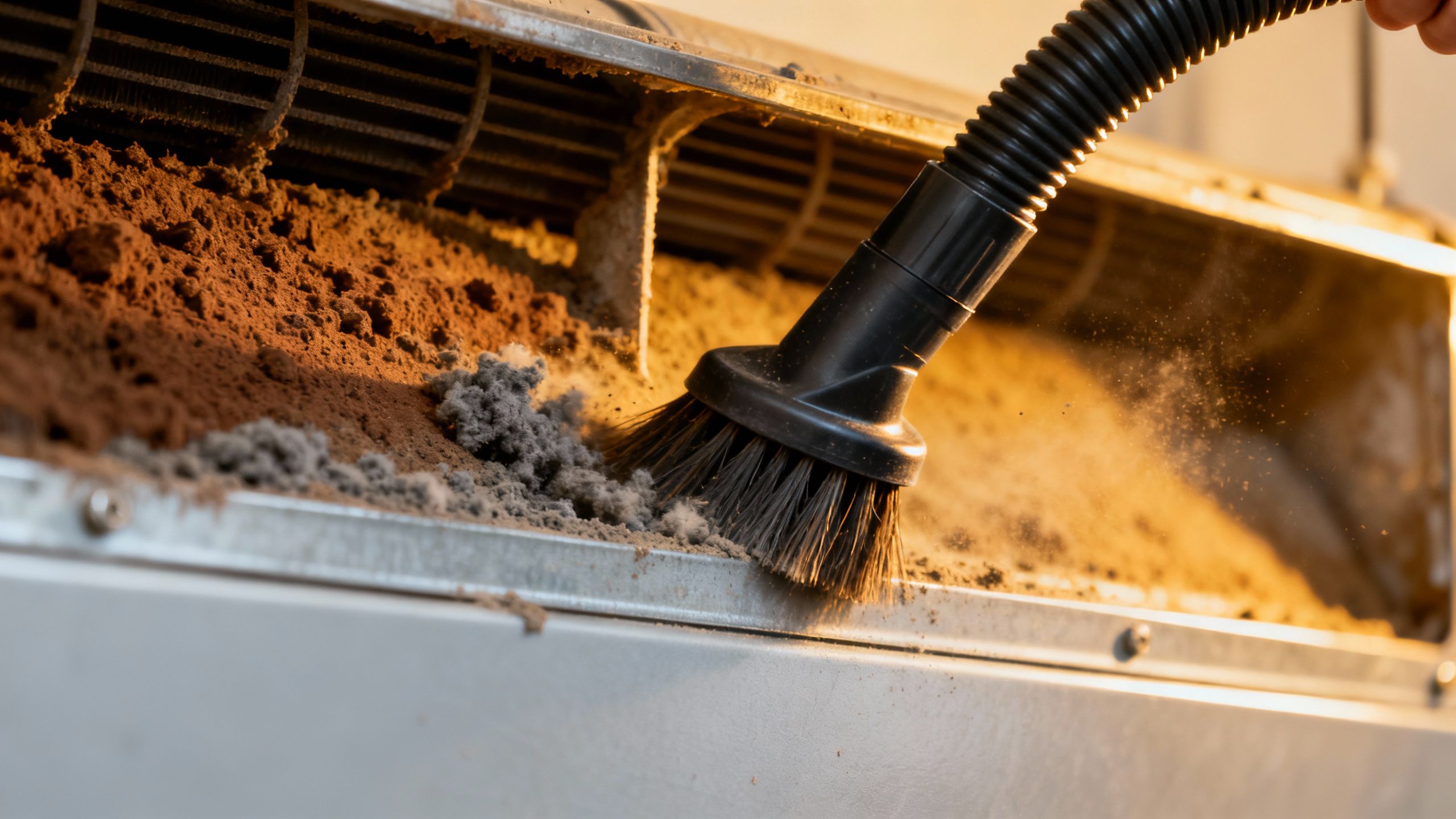 Professional cleaning dust from air ducts.