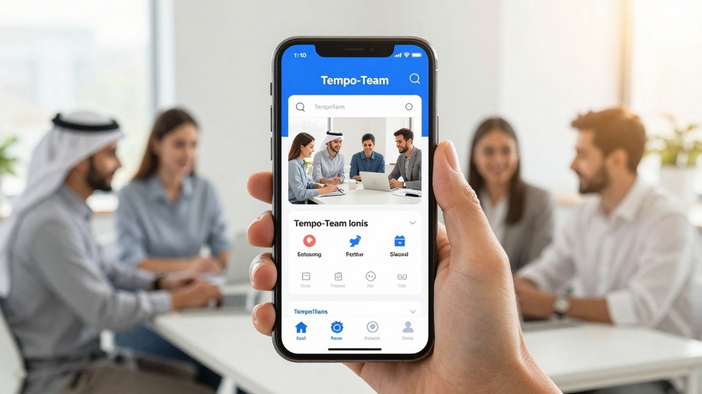 Tempo-Team app op een smartphone in een kantoor