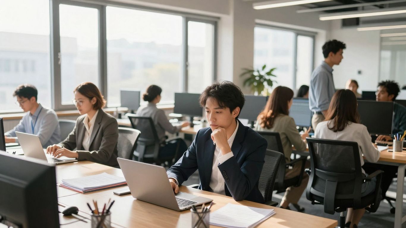 Moderne arbeidsmarkt met professionals in een kantoor.