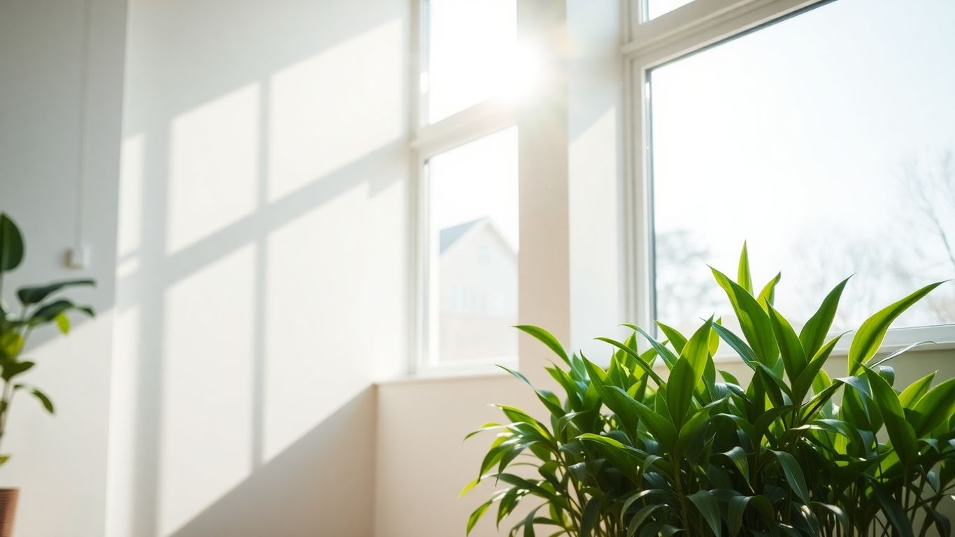 Apport d'air frais dans une pièce lumineuse avec des plantes vertes.