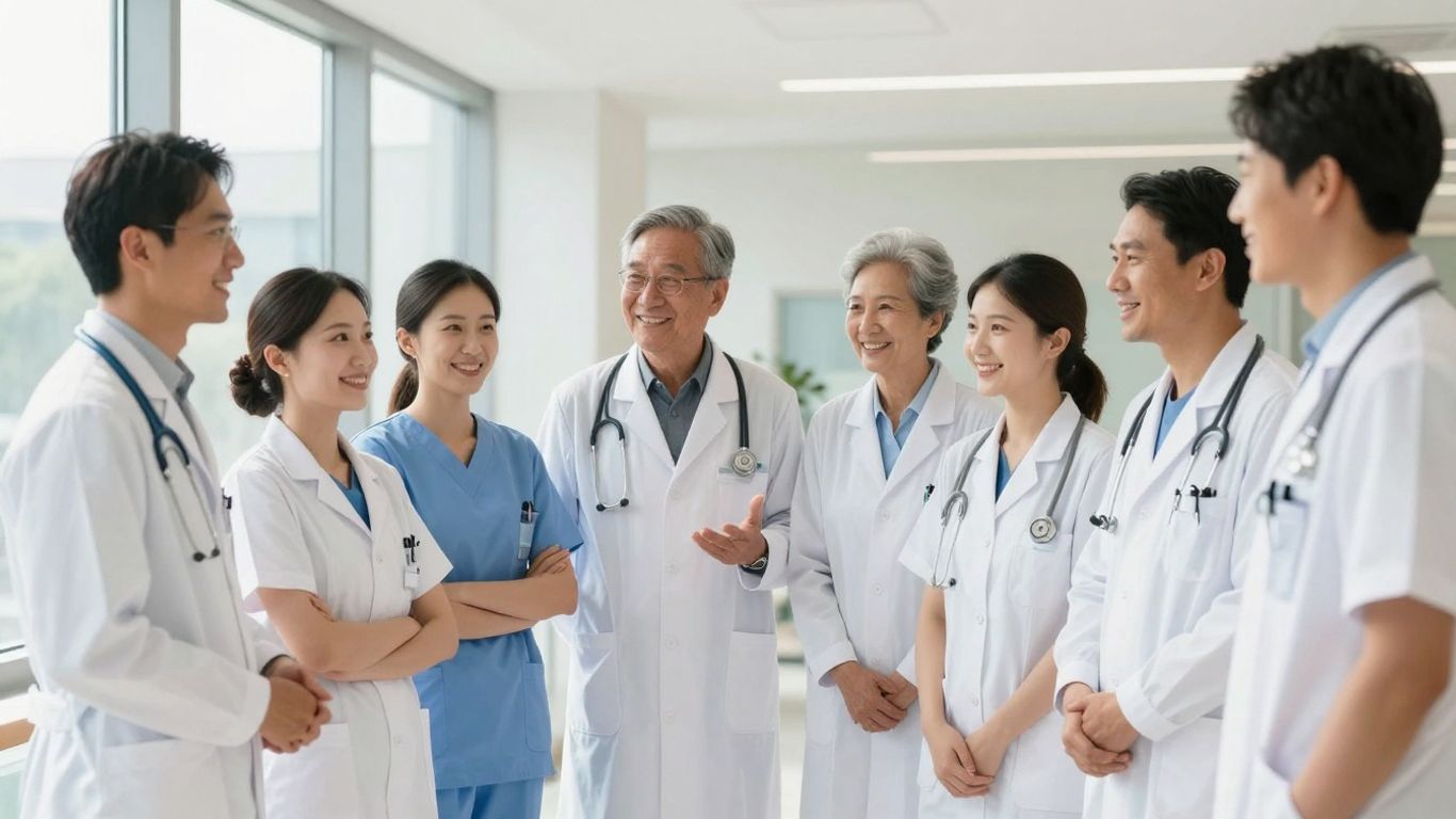 Healthcare professionals working in a modern NHS Wales hospital.