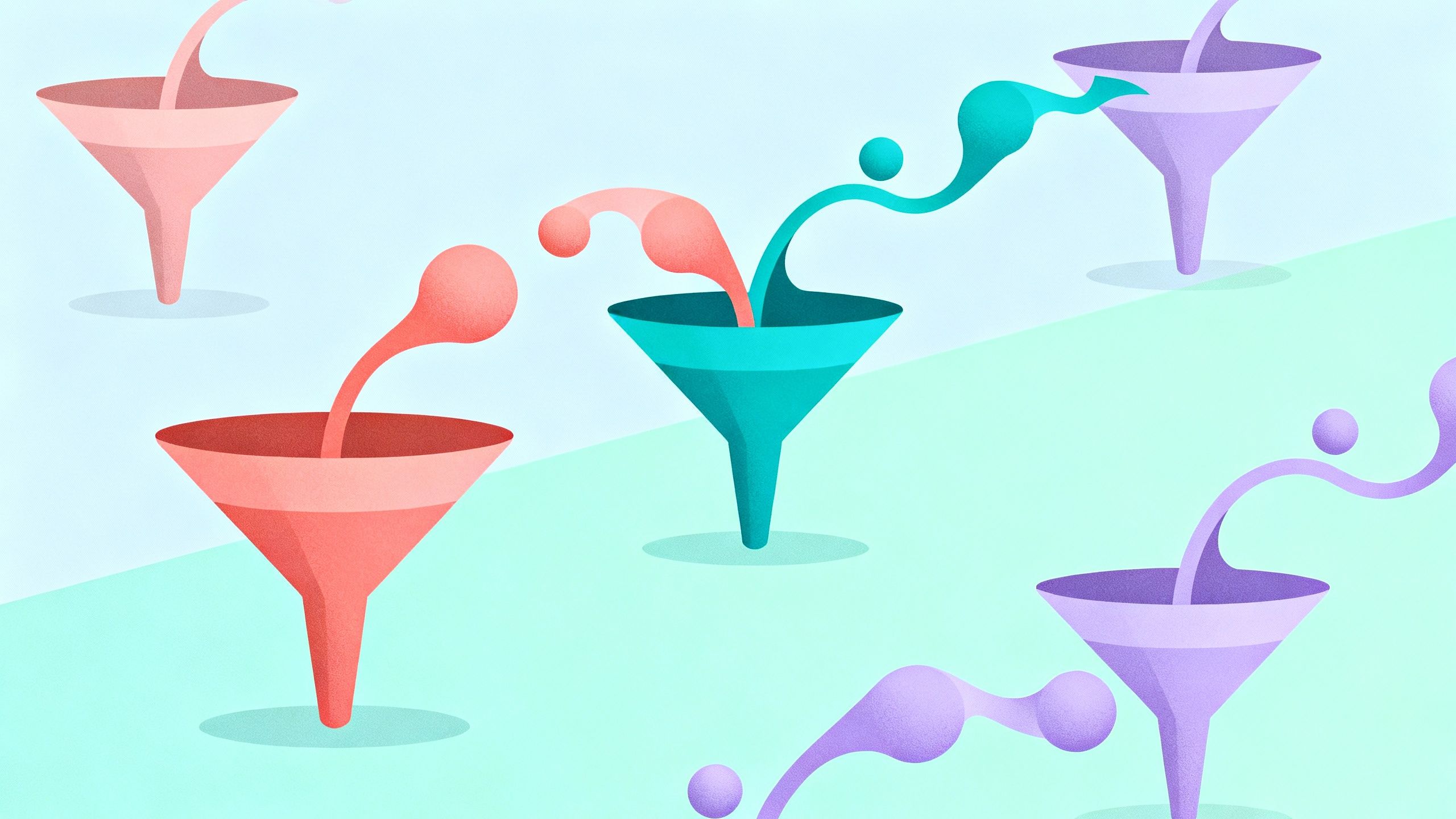 Abstract Pipedrive CRM sales funnels in various colors.