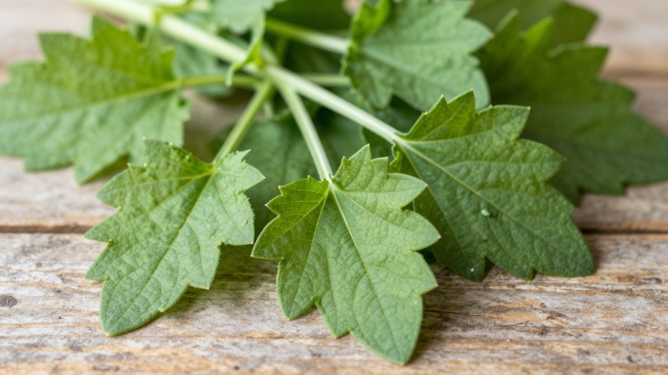 Verse zevenblad bladeren op een houten ondergrond.