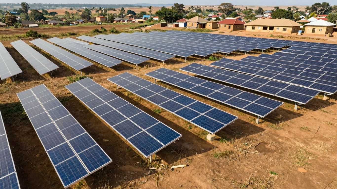 Panneaux solaires sur un paysage africain ensoleillé.