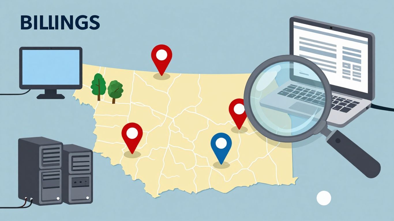 Billings IT services infographic with map and computer icons.