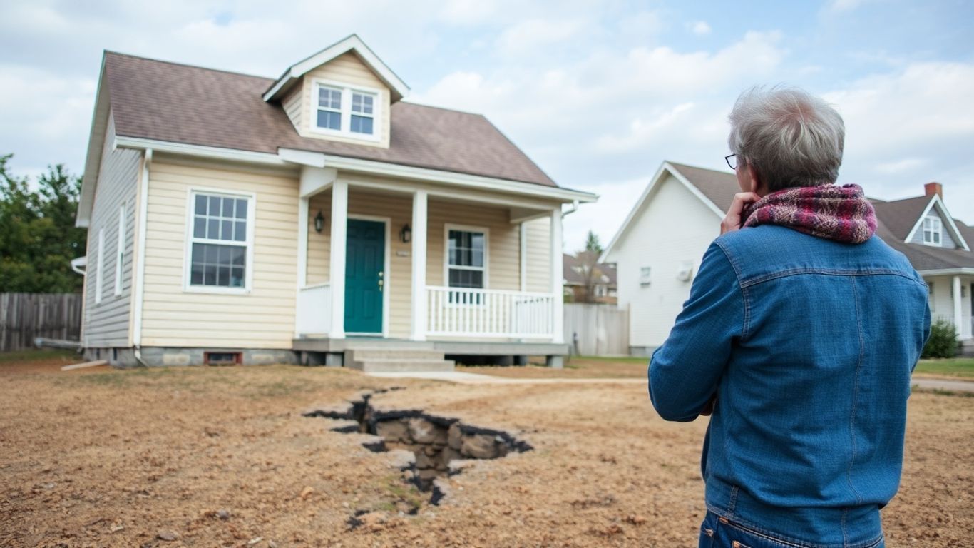 Casa con grietas y persona preocupada
