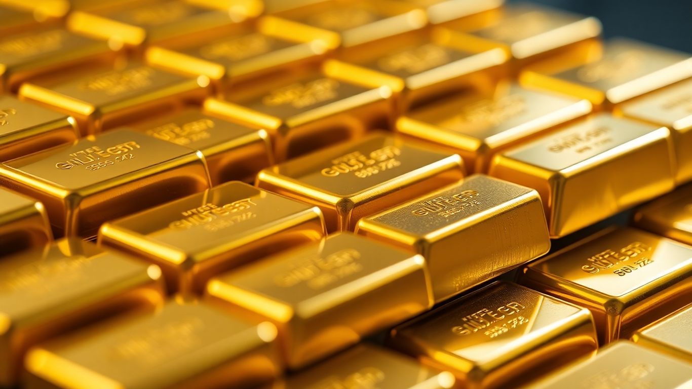 Lingots d'or brillants empilés.