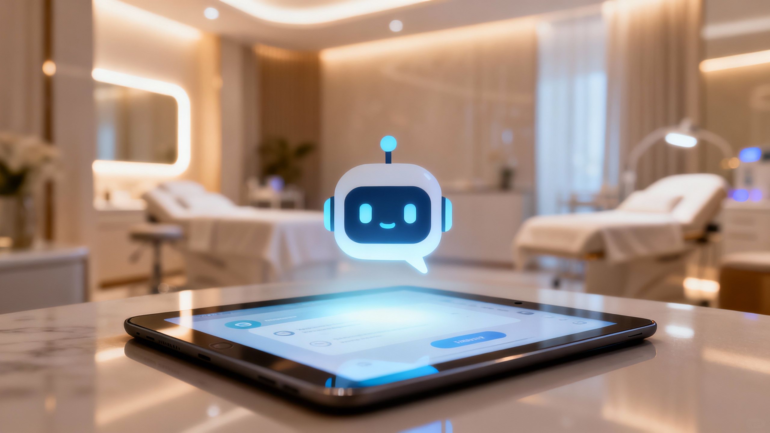 AI chatbot interface on a tablet in a medspa.