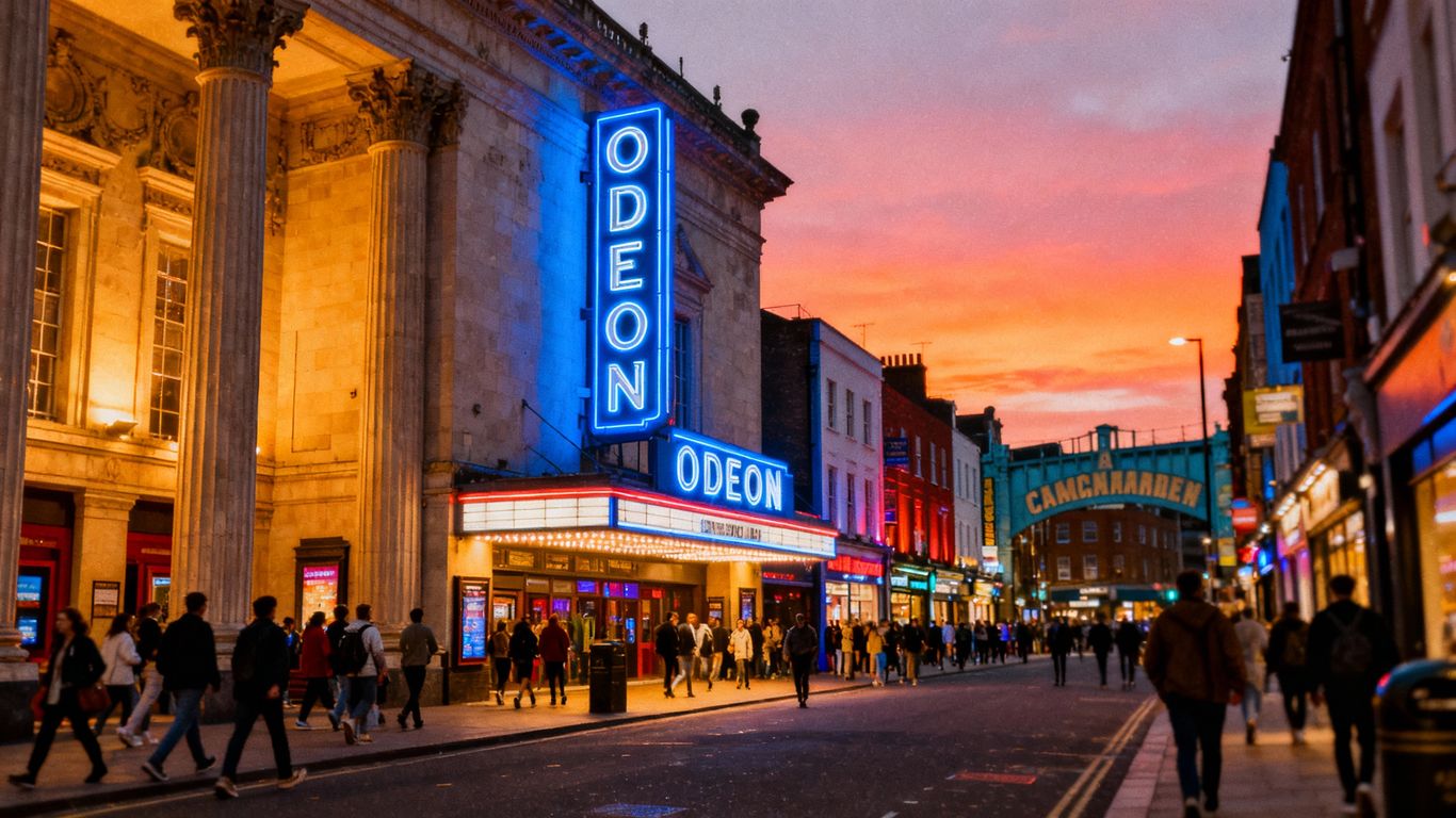 ODEON Camden cinema exterior at night.
