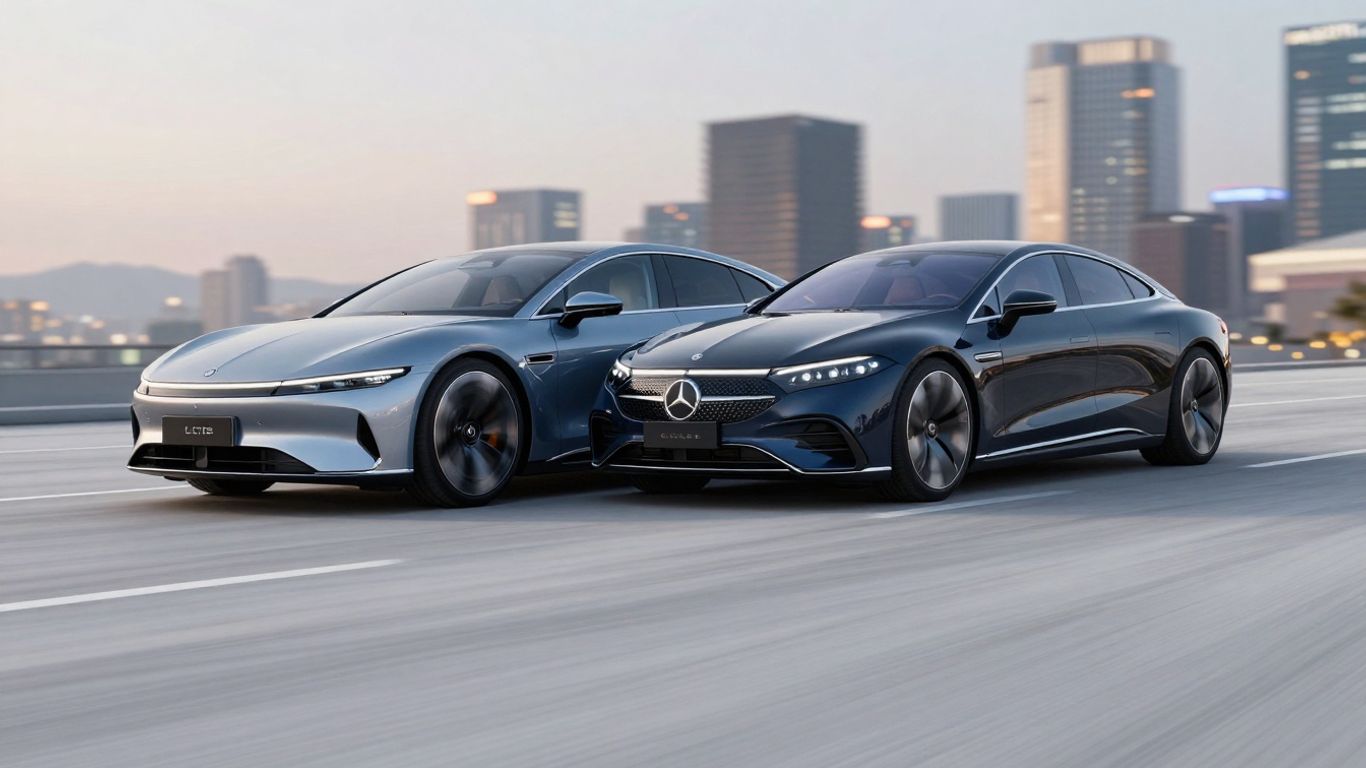 Lucid Air and Mercedes EQS luxury EVs side-by-side.