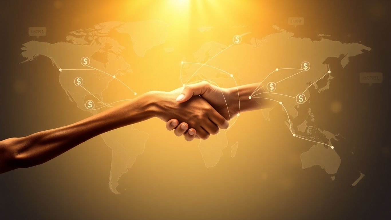 Global financial connections and a handshake.