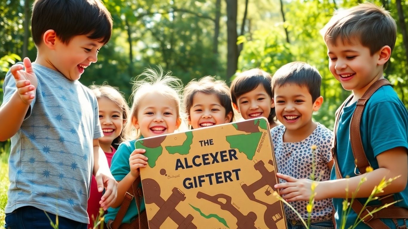 Children enjoying personalized explorer birthday gifts outdoors.