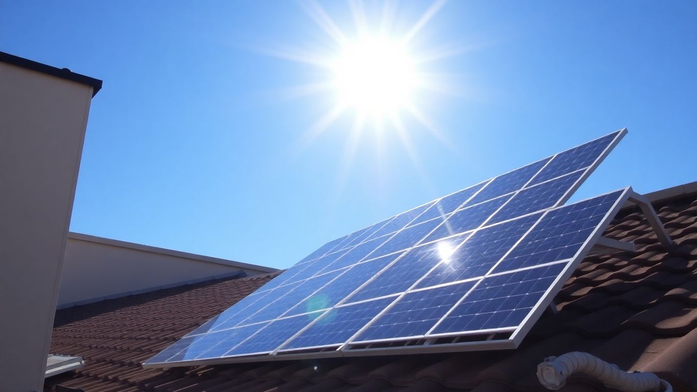 Panneaux solaires photovoltaïques sur un toit ensoleillé.