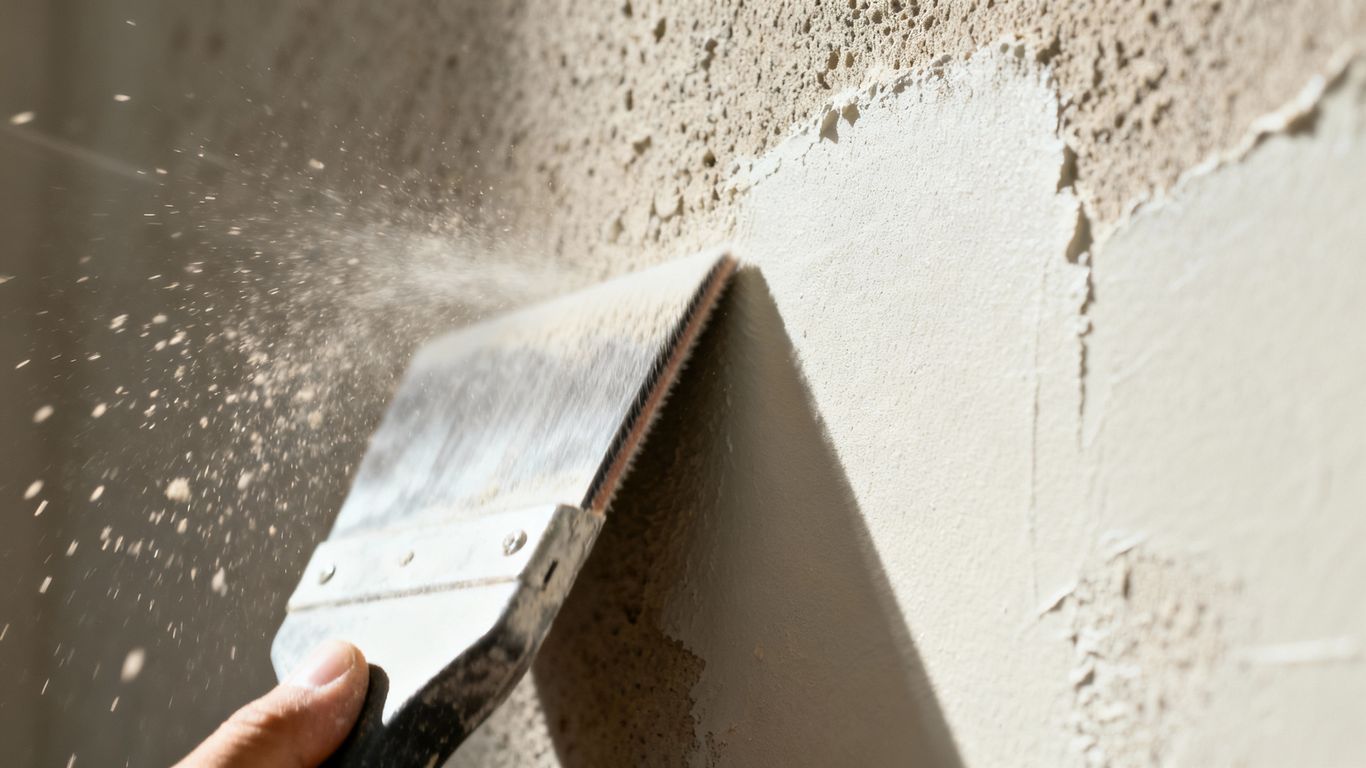 Wall surface being smoothed for painting.