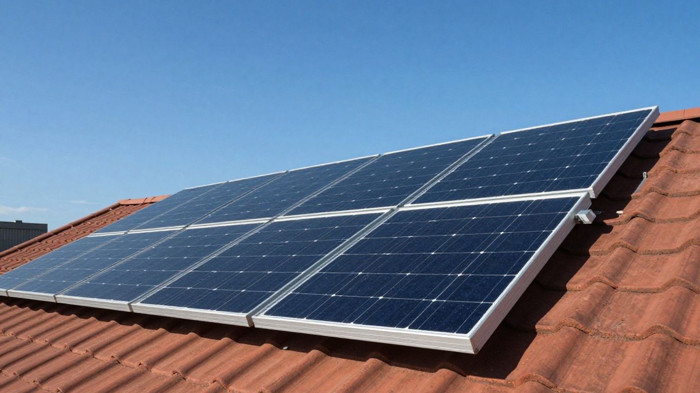 Panneaux solaires sur un toit orientés vers le soleil.