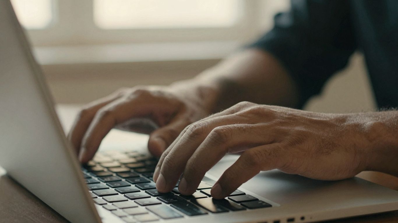 Professional email greeting on a laptop screen.