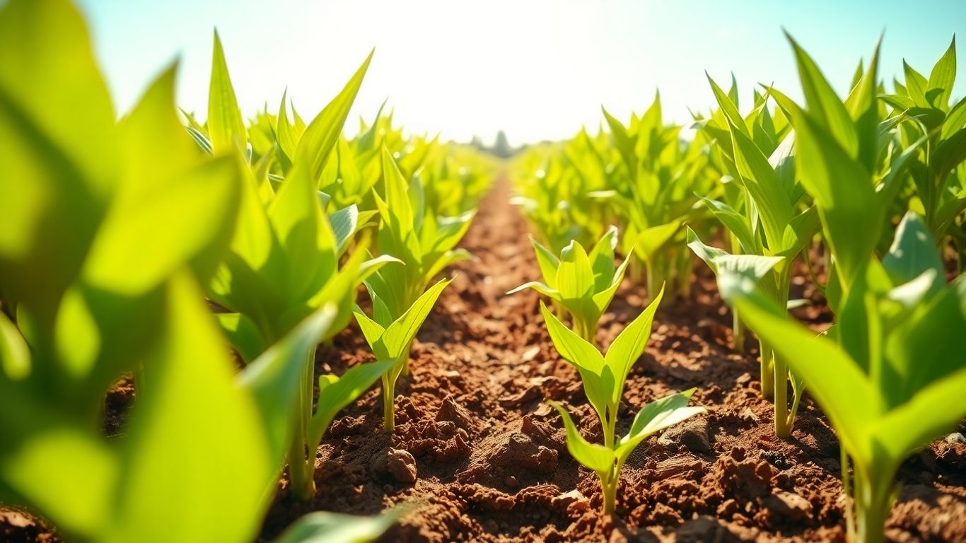 Campo com plantas crescendo em ciclo agrícola.