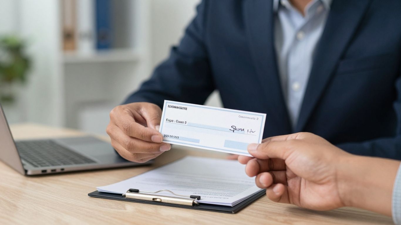 Person receiving disability insurance check for income protection.