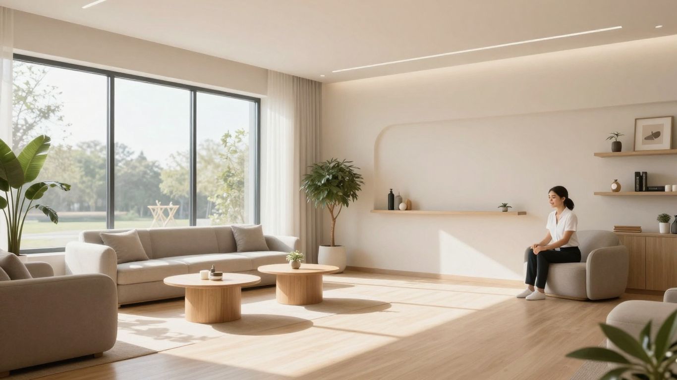 MD Wellness center interior with natural light and comfortable seating.